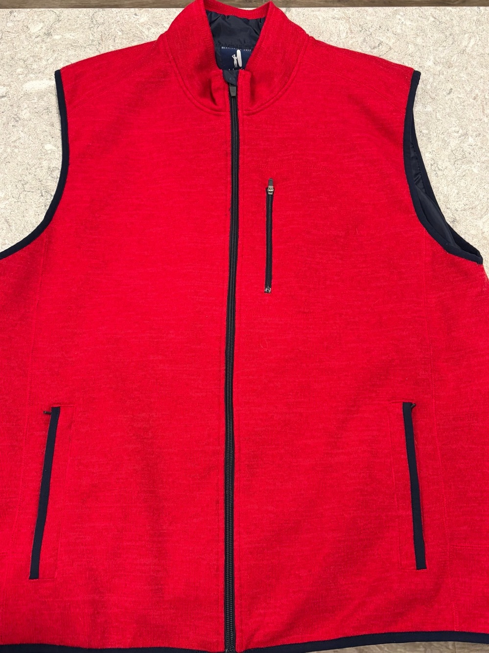 johnnie-O Red Zip-Front Men's Golf Vest with Navy Trim-XXL